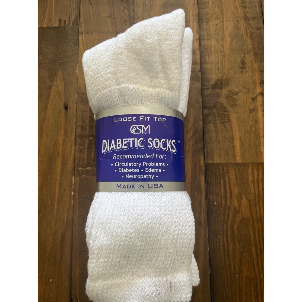 CSM Diabetic Socks Loose Fit Top Unisex 10-13 White Made in USA Edema Neuropathy